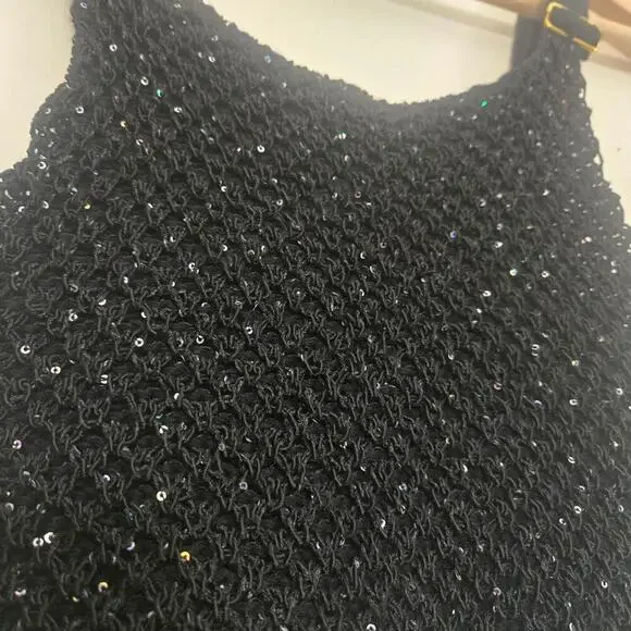 Asta Resort Grace Sequined Crochet Crop Tank Top XS Black NEW NWT - Picture 7 of 13